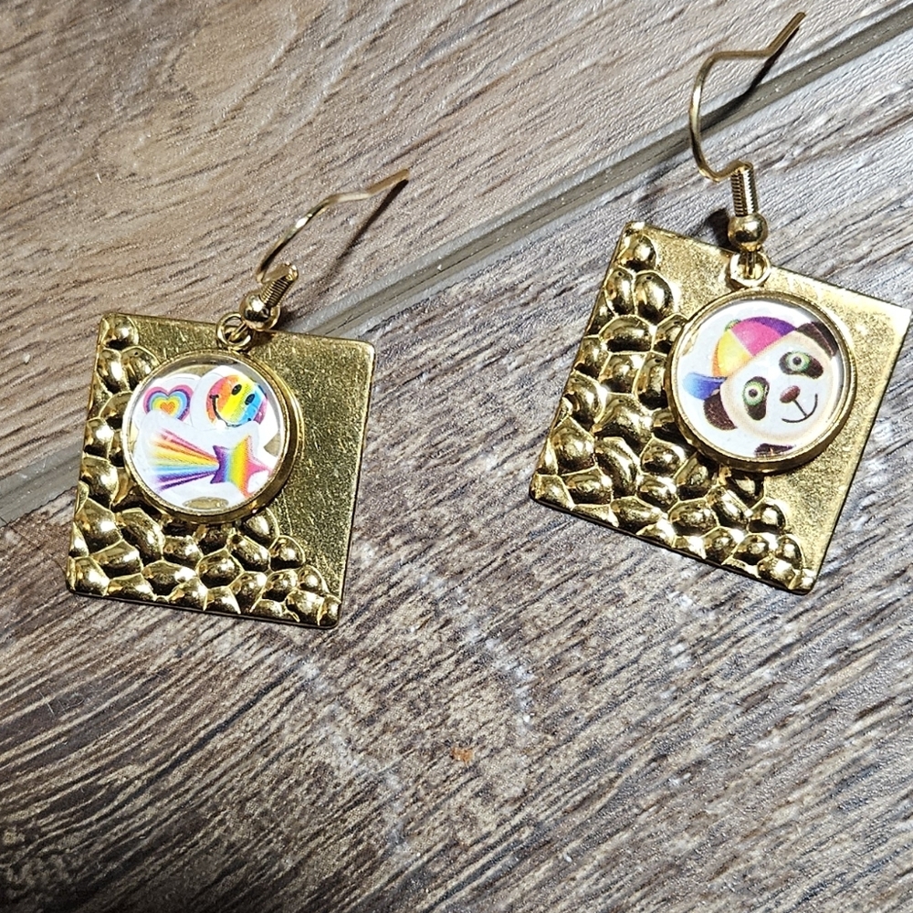 Lisa Frank Panda Paintet Gold Earrings
